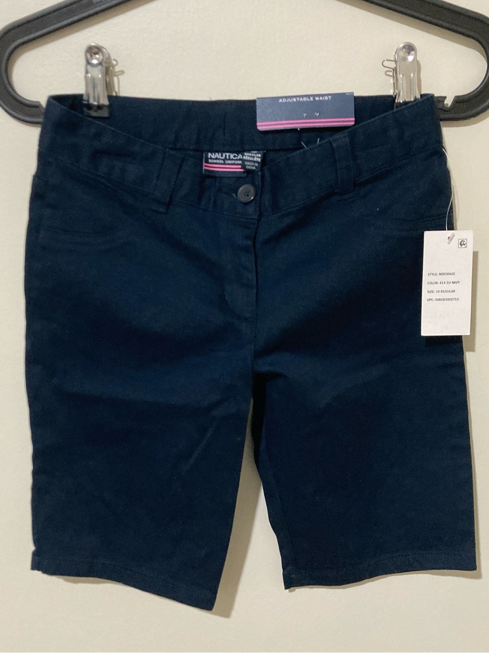 NEW Nautica School Uniform size 10 Regular Skinny Bermuda Shorts Navy NO Pockets